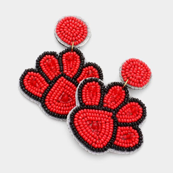 Black Red Football UGA Bulldogs Georgia PAWS Beaded with Red Crystals NEW - Picture 2 of 2